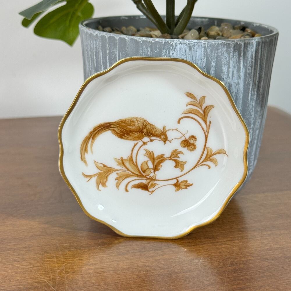Vintage Butter Pat Kronach Bavaria Chrysantheme Gold Pheasant Rosenthal 3.25"